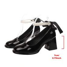 Geeyea A Pair Of Women's High Heels With Pearl Ankle Straps, Women's High Heels, A Variety Of Colors To Choose From, Thick Heel Design, The First Choice For Banquet Evening Dresses, Unique And Elegant High Heels - màu đen - Xem 5