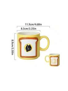 1pc Korean Ins Style Ceramic Mug, Cute Baguette Toast Cat Cup, Couple Breakfast Cup, Water/Milk/Coffee Cup
