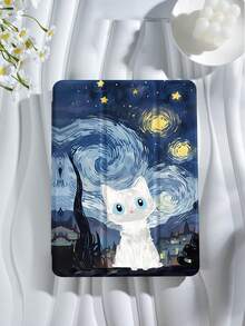 White Cat Tablet Case With Van Gogh Starry Sky Pattern, Compatible With IPad 9.7/10.2/10.5/10.9/12.9/Pro 11, 10th Generation, Compatible With Samsung Galaxy Tab S6 Lite 10.4-Inch, Compatible With Kindle Paperwhite 12th Gen 2024, Kindle (11th Generation) 2022 Release, Soft Fall Protection, Smart Stand/Auto Wake/Sleep
