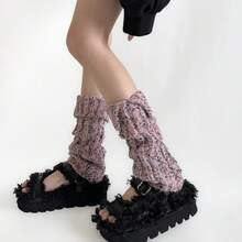 Fashionable And Versatile Sock Covers For Autumn And Winter, New Products With Folded Edges, Loose And Thick Threads, Warm Mid Leg Covers, Retro And Versatile - 黑色 - 查看 9