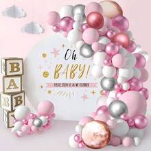 Juego de Guirnaldas de Globos, 110 Piezas de Arco de Globos Macaron Azules Blancos, con Globos Azules Metlicos, Globos de Lmina Plateada 4D, para Decoracin de Cumpleaos, Boda, Shower - Rosa - Ver 1
