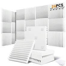 OLOEY 24 piezas - OLOEY Paneles de espuma acústica de 12x12x1 pulgadas / 12x12x2 pulgadas, paneles de espuma absorbente de sonido con ranuras en forma de triángulo para insonorización de paredes y techos, paneles de espuma de estudio de alta densidad
