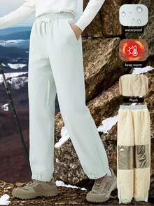 Calça de Esqui de Inverno Feminina - Calça Térmica Forrada, Acolchoada e Grossa, Calça Cargo com Bolsos Múltiplos e Bainha Ajustável com Cordão, Calça à Prova de Vento e Impermeável com Acolchoamento de Grafeno para Esqui, Esportes de Neve, Uso Casual de Final de Semana e Caminhada de Inverno