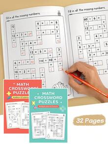 Math Crossword Puzzles For Kids Ages 6-12, Addition Subtraction Multiplication Division Practice Games, Timed Criss Cross Challenges, Learning Activity For Grade 3-4, Solutions Included, Educational Learning Tool For Boys Girls - Multicolor - View 2