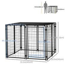 PawHut Outdoor Dog Kennel Run, Large Wire Steel Puppy Fence, Lockable Pet Playpen Crate Enclosure, With Top Cover, Door, Black