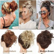 Natural Soft Messy Bun Hair Extensions X-Large Scrunchie Updo Cover Hair Elastic Band Wrap On Ponytail Hair Extensions Synthetic Straight Tousled Chignon Bleach Blonde Highlight Ombre Color Hairpiece Pony Tail Hair Piece For Women Halloween Party Daily Wedding - 彩色 - 查看 9