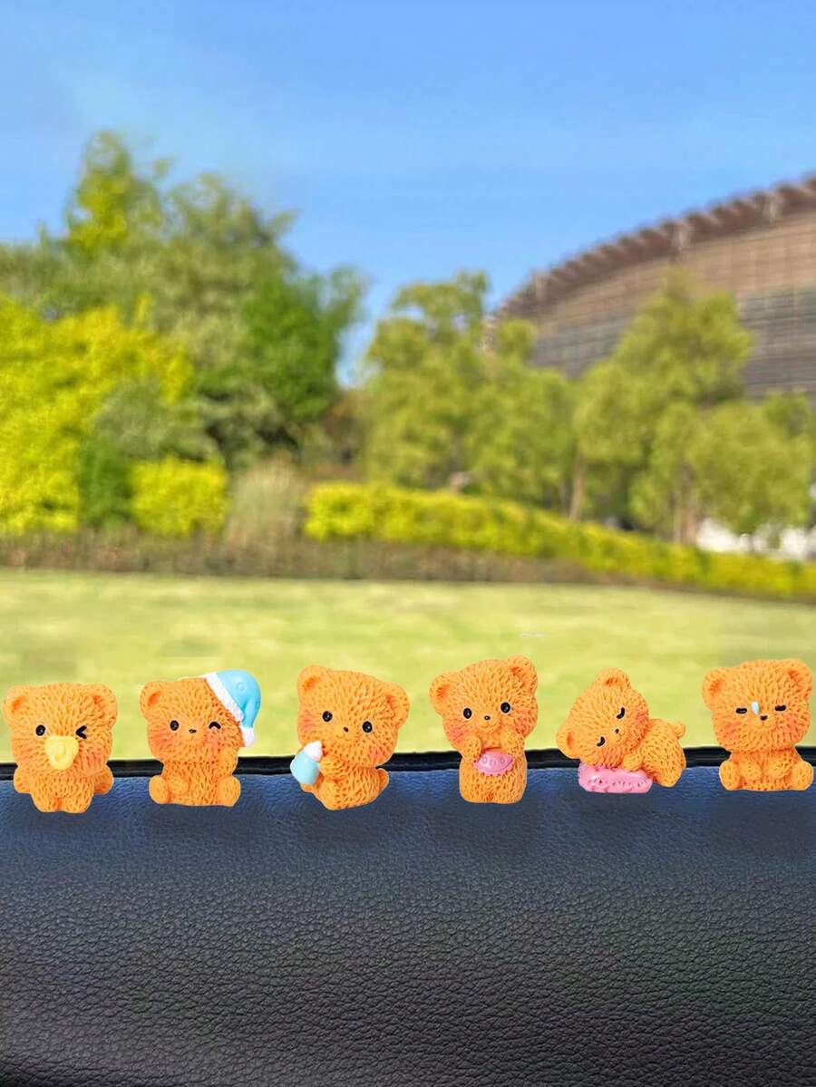 6 piezas Lindas figuritas miniatura de osos durmiendo, decoración del hogar creativa, adornos de escritorio, decoraciones interiores de automóviles, manualidades de resina DIY
