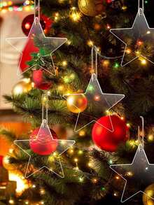 12 Stück/5 Stück Weihnachts-Transparente Fünfzackige Stern Nachrichtentafel, weiße transparente Oberfläche kann mit Foto-Aufklebern beklebt werden, kann selbst beschriftet werden, Weihnachtsbaum-Schmuck, Weihnachtsdekoration, Glitzer-Stern Weihnachtsbaum-Schmuck, geeignet für Weihnachtsdekoration, Neujahrsparty-Geschenke, Heimdekoration zum Selbermachen von Kränzen, Weihnachtsstern-Dekoration