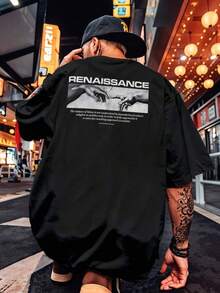 Men's Renaissance Print Oversized Shirt Street Style - 黑色 - 查看 4