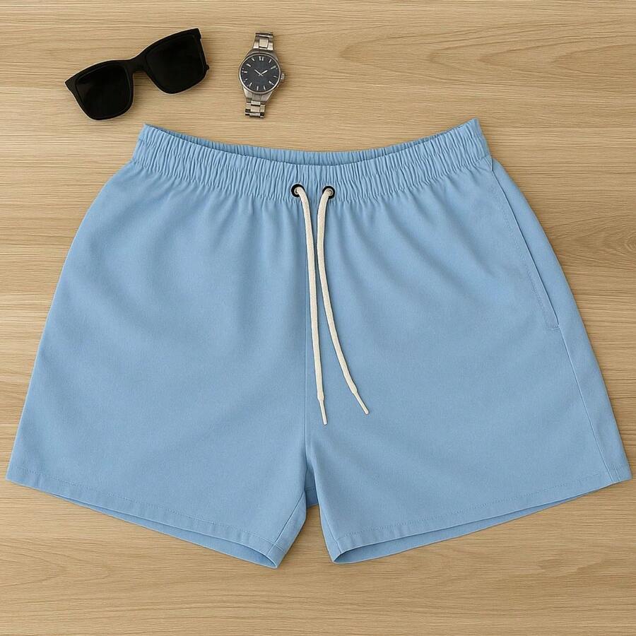 Men's Casual Linen Shorts, Comfortable With Elastic, Fashion Exclusive Fashion - Celeste - Ver 1