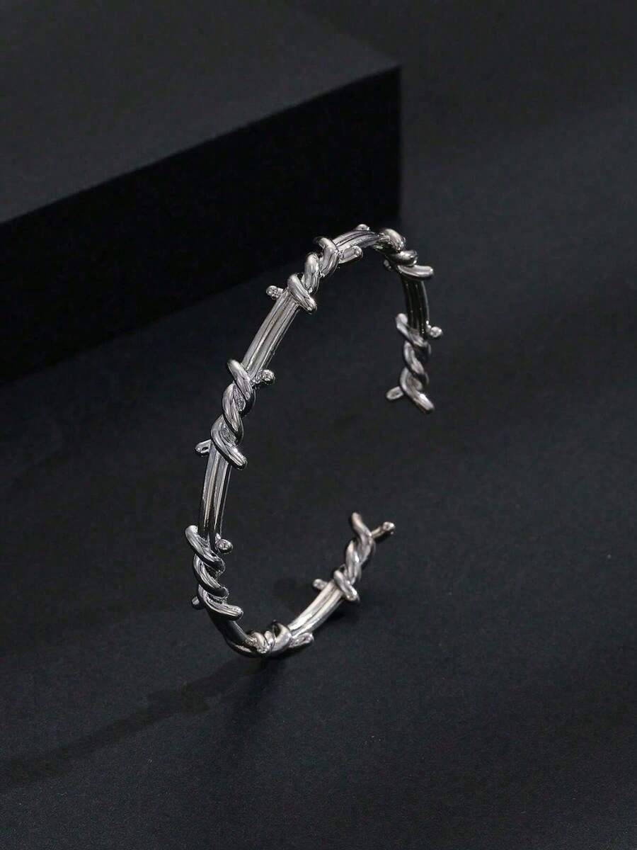 1 件男士扭纹双刺铁丝袖口手链，哥特式手链，万圣节礼物 - 荊棘手手鐲 - 查看 1