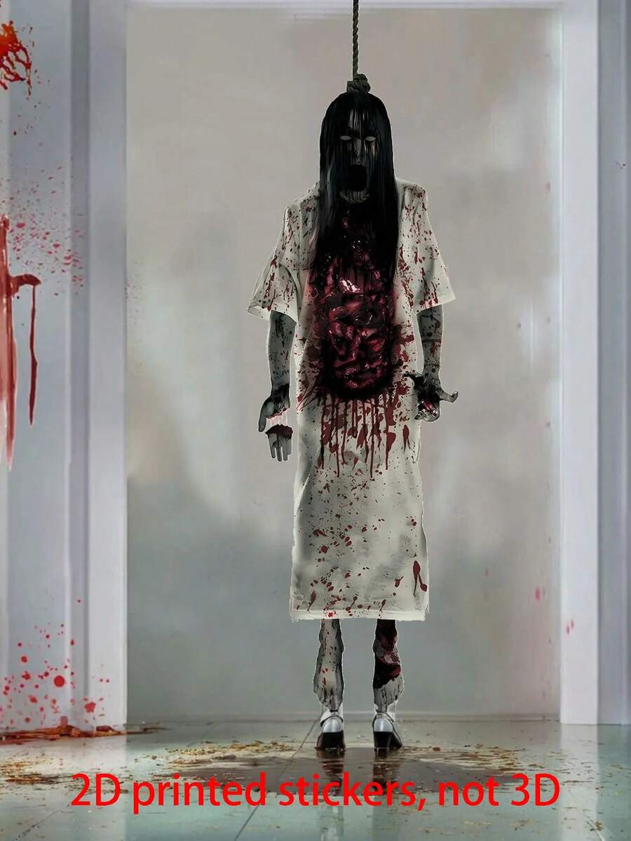 1 Stück Halloween-thematischer beängstigender Anhänger: Skelett & Geist 2D Aufkleber, erstklassiges Requisit für spukende Häuser für Partyspaß