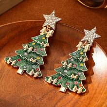2 piezas Pendientes de árbol de Navidad lindos para mujeres, pendientes de estrella de Navidad de moda, regalo de joyería brillante para familiares y amigos