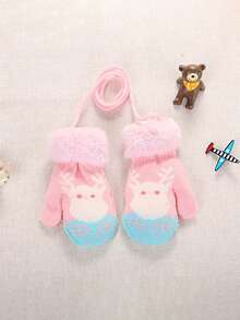 婴儿圣诞可爱小驯鹿冬季手套（0-3岁） - 双层保暖内衬，加厚针织，适合户外寒冷天气 - 彩色 - 查看 4