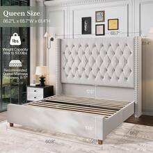 Luxury Velvet Wingback Bed Frame With 61.4" Tall Button Tufted Headboard - Platform, Solid Wood Legs, Modern Glam, Cream - 奶油 - 查看 2