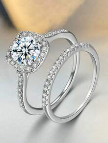 ESBERRY 2pcs/Set S925 Sterling Silver Sparkle Engagement Moissanite Ring Wedding Band For Women Stacking Rings Promise Ring Eternity Ring Valentine's Day Luxury Jewelry Gifts