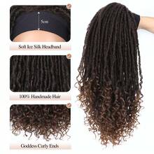 编织发带假发，女神编织钩针渐变棕色仿脏辫卷曲扭辫假发，手工钩针扭辫假发 - 黑棕色 - 查看 2