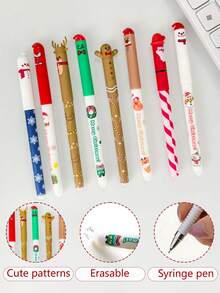 8 pezzi Set di penne gel cancellabili natalizie, penne neutre cancellabili creative a cartoni animati, adatte per feste di Natale, regali di Natale per bambini