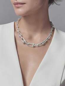 Necklace And Bracelet Set With Chain Links, 18k Gold Plated And 925 Silver - 銀色 - 查看 10