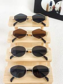 2 件椭圆形金属框女士时尚眼镜，全新 Y2K 街头风格装饰多边形眼镜，适合夏季海滩度假、户外、旅行