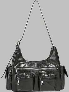 DareSee Y2K 复古时尚 PU 皮革多口袋单肩流浪包，黑色，通勤和日常穿搭的完美之选，适合音乐节、Y2K 节、返校季、秋季，街头风和日系风格，女士包包，圣诞节钱包，适合精致派对、圣诞时尚和哥特风圣诞节，冬季圣诞节礼物。 - 黑色 - 查看 4