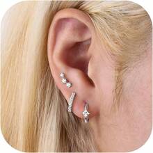3 Pairs Sterling Silver Stud Hoop Earrings For Women Teens Dainty 14k Gold Earrings 925 Sterling Silver Cartilage Earrings Stud Earring Huggie Earrings Set For Multiple Piercing