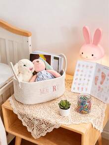 Cesta de almacenamiento trenzada con cuerda con nombre de bebé personalizado, organizador de guardería de algodón personalizado, regalo de San Valentín para bebé, cesta de almacenamiento para mantas y juguetes de recién nacido, regalo de bautizo para niños y niñas - Multicolor - Ver 6
