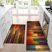 1pc Colorful Printed Wood Pattern Rug, Faux Wool Mat - Highly Absorbent, Easy To Clean, Suitable For Home Decor, Farmhouse, Entryway, Indoor, Room, Kitchen, Dining Room, Small Office/Home Office, Sink, Laundry Room, Doormat, Kitchen Mat, Non-Slip Mat - Multicolor - View 14