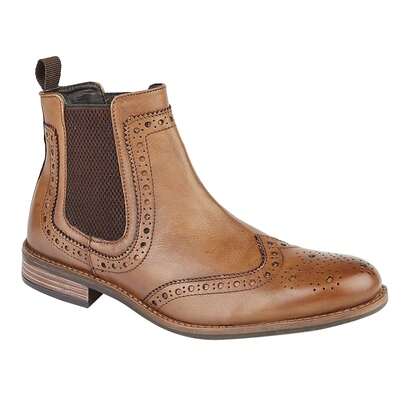 Roamers Mens High Brogue Chelsea Boot (Tan) - 80% Leather/10% Textile/10% PU - (DF1666)