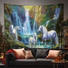 1 pièce Toile de fond décorative avec motif licorne magique, convient pour la chambre, le salon, le bureau, la décoration de la maison, kit d'installation inclus