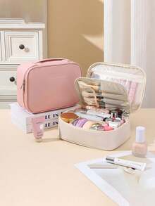 Borsa cosmetica in pelle PU per donna, alta capacità, portatile, di lusso, per celebrità online di alta gamma, borsa per cosmetici e articoli da toeletta, semplicità urbana, buona per conservare i cosmetici, aiuto per lo stoccaggio domestico