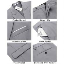 Men's 2 Piece Double Breasted Suits Slim Fit Tuxedo Jacket And Dress Pants Set For Wedding Business Prom - 淺灰色 - 查看 6