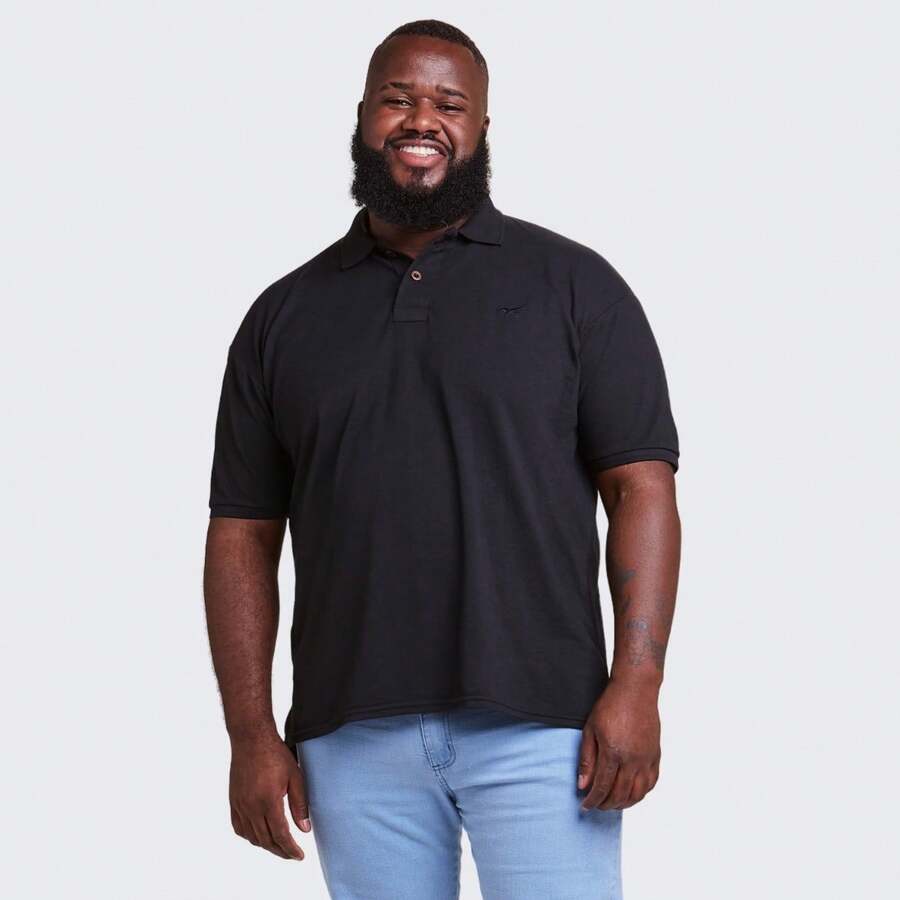 Men's Plus Size Cotton Polo Shirt - Black - View 1