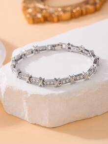 1pc Fashionable Cubic Zirconia Sparkling Criss-Cross Dual-Tone Letter X Necklace, Elegant Design Women's Party Gift Jewelry