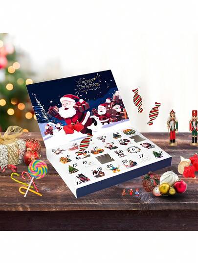 1 pieza Calendario de Adviento de Navidad Azul - Material de papel, bandeja vacía de 24 cavidades, diseño de frotado de alegría diaria y desgarrado a mano | Para hacer su propio conteo regresivo navideño, sorpresa de Navidad y decoración festiva interactiva