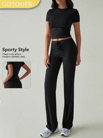 GOSOUER 2 pezzi Completo casual estivo da donna, top corto e pantaloni jogger, set sportivo leggero con tasche, stile streetwear