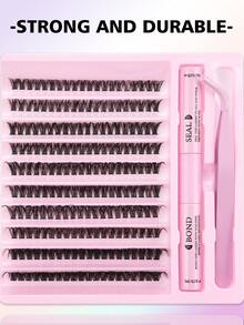 200pcs Dramatic Eyelashes Set, D Curl, Mixed Length 8-16mm, Natural Soft Faux Mink Hair, Single Fluffy DIY Cluster Eyelashes, Comes With Eyelash Adhesive Kit, Subdivided Eyelash Extensions, Makeup Eyelash Clusters, Eyelash Clusters, Single Eyelashes, False Eyelashes, Suitable For Daily Wear, Christmas, Halloween, Etc. - 黑色 - 查看 5