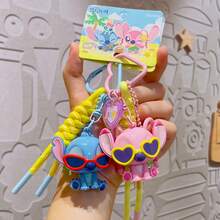 迪士尼《星际宝贝》夏日海滩系列PVC吊坠 - 安迪·史迪奇，可爱外星人角色挂件，耐用防水PVC材质，热带海滩主题设计，精致包包/钥匙扣配饰，官方卡通饰品，史迪奇粉丝的完美礼物，收藏装饰品 - 彩色 - 查看 5