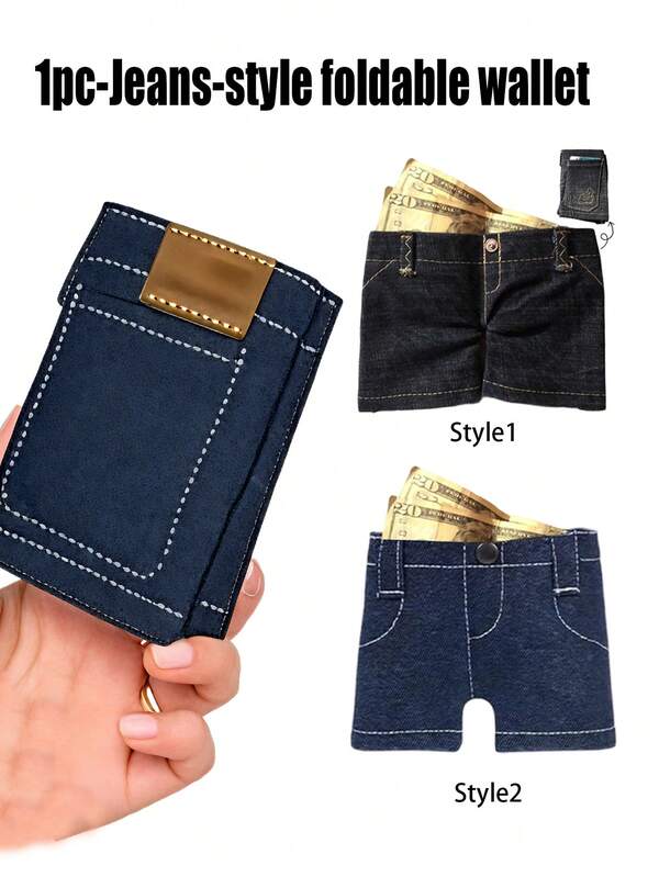1 carteira mini jeans com bolso, bolsa pequena jeans azul unissex, carteira com vários compartimentos para cartões e janela para identificação, combinando praticidade com estilo lúdico para uso diário. Esta carteira inovadora é um presente ideal para aniversários, feriados ou como um presente divertido para meias de Natal.
