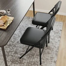 Sillas plegables acolchadas, paquete de 4 cómodas sillas plegables con cojín suave, sillas metálicas portátiles, sillas comerciales apilables para oficinas, bodas y comedores, color negro. - Negro - Ver 8