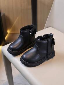 Nuevas botas de tobillo suave para niños de otoño/invierno, diseño con lazo, cremallera lateral antideslizante, botas cortas versátiles para niñas pequeñas - Negro - Ver 3