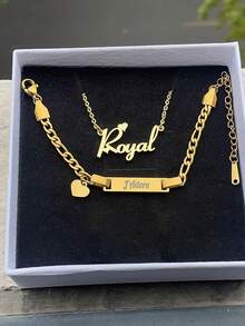 1 Stück Zirkonia Blumen personalisiertes Namens-Schmuckset, süßer 2000er Herbst-Casual-Stil, einzigartiges personalisiertes Geschenk, geeignet für den täglichen Gebrauch, Homecoming-Saison - Gold ohne Anhänger - View 3