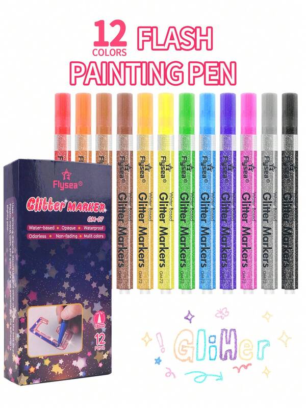 قلم تحديد بريق، قلم تحديد بريق عالي الجودة بسماء مرصعة بالنجوم، قلم تحديد ذو سعة كبيرة للقرطاسية للتدوين والملاحظات والتظليل والرسم