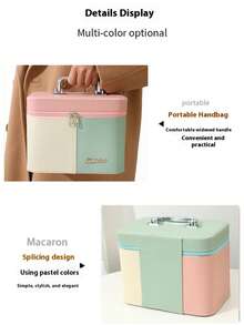 صندوق مرآة المكياج، صندوق تخزين مستحضرات التجميل، محمول وقابل للنقل، طاولة تزيين محمولة، مع مرآة مكياج، محمول، صندوق تخزين مستحضرات التجميل السفر قابل للطي كبير، يشمل 1 مرآة إضاءة قابلة للشحن عبر USB، ألوان ماكارون، ألوان موراندي، تصميم جلد وردي للطلاب، حقيبة تجميل محمولة، تخزين المجوهرات ومستحضرات التجميل