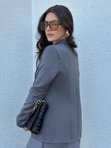 Women's Blazer Max Long Coat Formal Suit Tailoring Elegant Formal Overcoat - 灰色 - 查看 2
