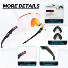 KAPVOE Photochromic Frameless Integrated Cycling Glasses Night Riding Glasses Men Bike Racing Sports Equipment Women Outdoor Running MTB Bicycle Cycling Mask Golf Baseball Camping Fishing Travel Accessories - 彩色 - 查看 8