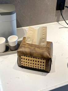 Cutie de șervețele vintage din ratan pentru birou, suport pentru șervețele pentru decor acasă pentru masă, dormitor, sufragerie, măsuță de cafea