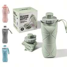 600ml 20.29oz Leakproof Foldable Water Bottle - Silicone, High-Temp Resistant, With Secure Strap For Cycling, Hiking, Gym & More - Available In Maca In Four Colors, Insulated Flas - 1個綠色折矽膠杯 - 查看 2