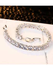 1pc 10.5-14 Carat Lab-Created Moissanite Tennis Bracelet, 18K White Gold Plated 925 Sterling Silver, 4mm D Color VVS1 Round Cut Moissanite Bracelet, Suitable For Women And Men, Jewelry Gift