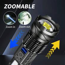 1PC Rechargeable LED Flashlight With 7 Modes & Adjustable Focus - USB Powered, Red/Blue/White Sidelight For Camping, Fishing & Outdoor Emergencies